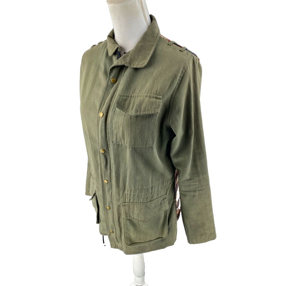 John Eshaya Womens Olive Field Southwest Aztec Art Cargo Jacket M/L - Picture 6 of 13